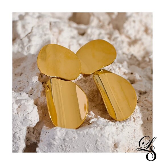 🌟New 18K Gold Geometric Drop Earrings 🌟 - Picture 3 of 4